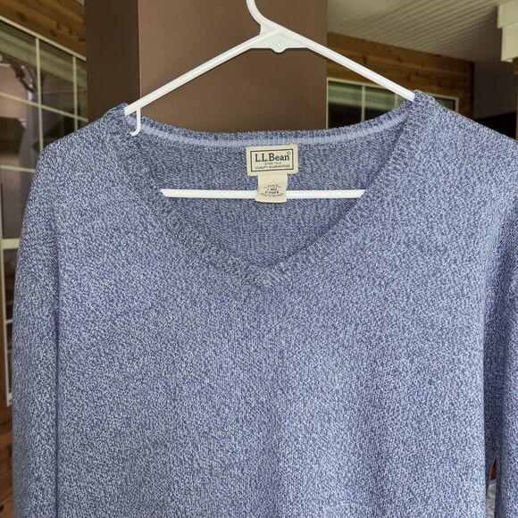 LL Bean Men Large V-Neck Sweater 100% Cotton Blue Soft Comfortable Casual Prep - Picture 4 of 7